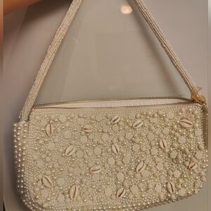 White Beaded Seashell Shoulder Bag